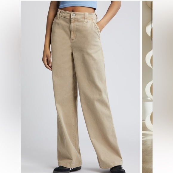 BP‎ High Waist Wide Leg Twill Pants Tan Mink 00 NWT - Picture 1 of 9